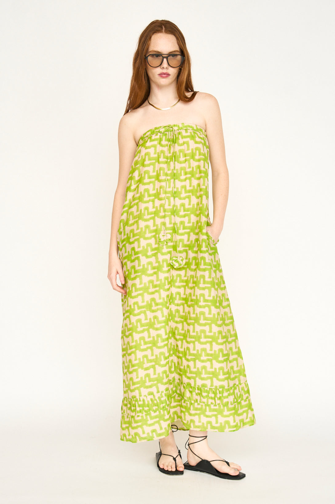 Cotton maxi dress on a hanger in store
