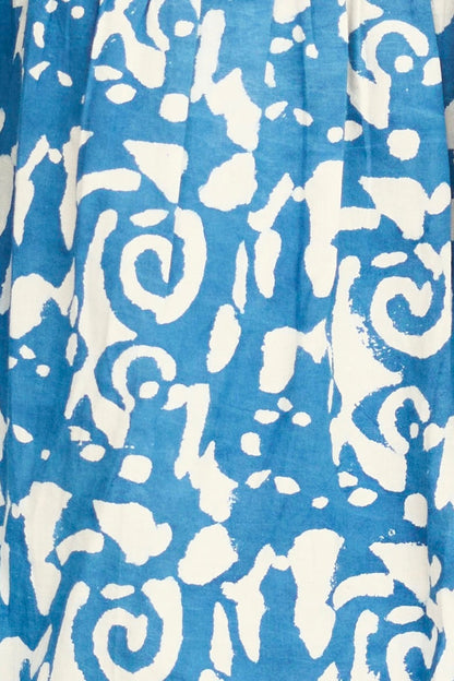 Indigo cotton maxi dress on a hanger in store