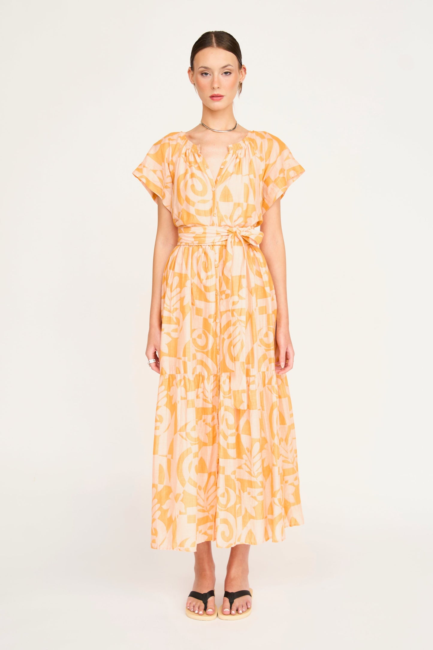 Cotton maxi dress on a hanger in store