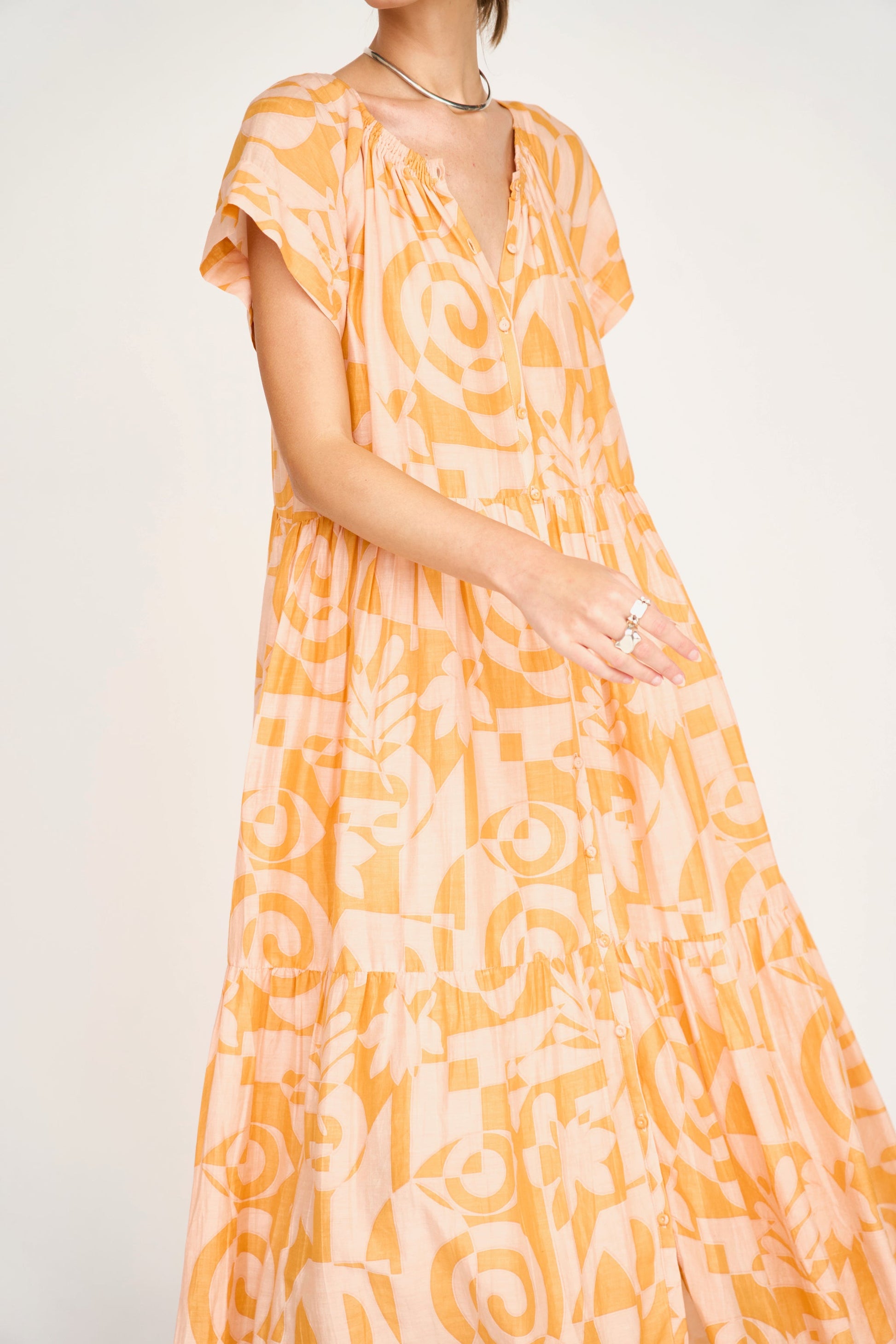 Cotton maxi dress on a hanger in store