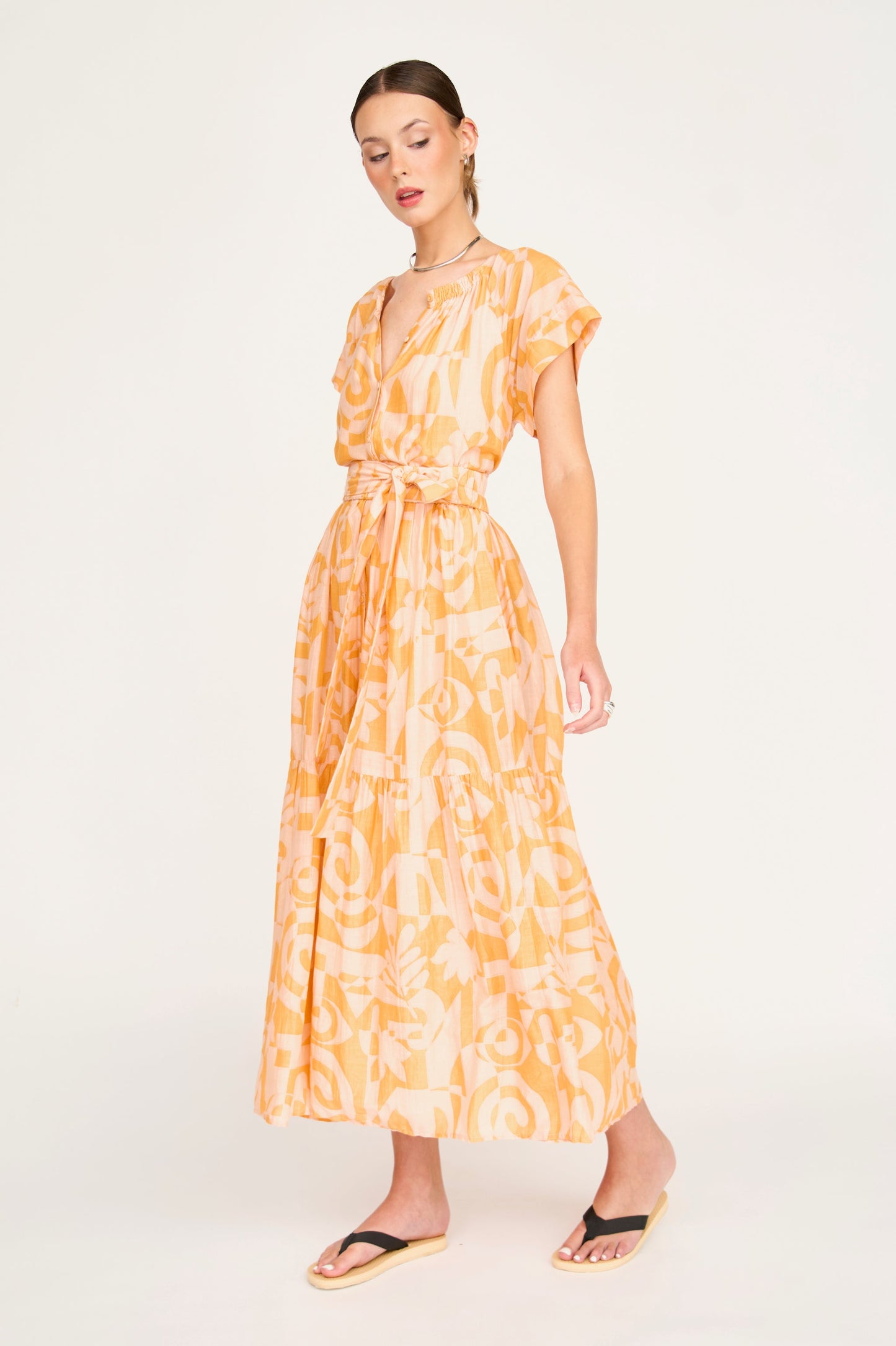 Cotton maxi dress on a hanger in store