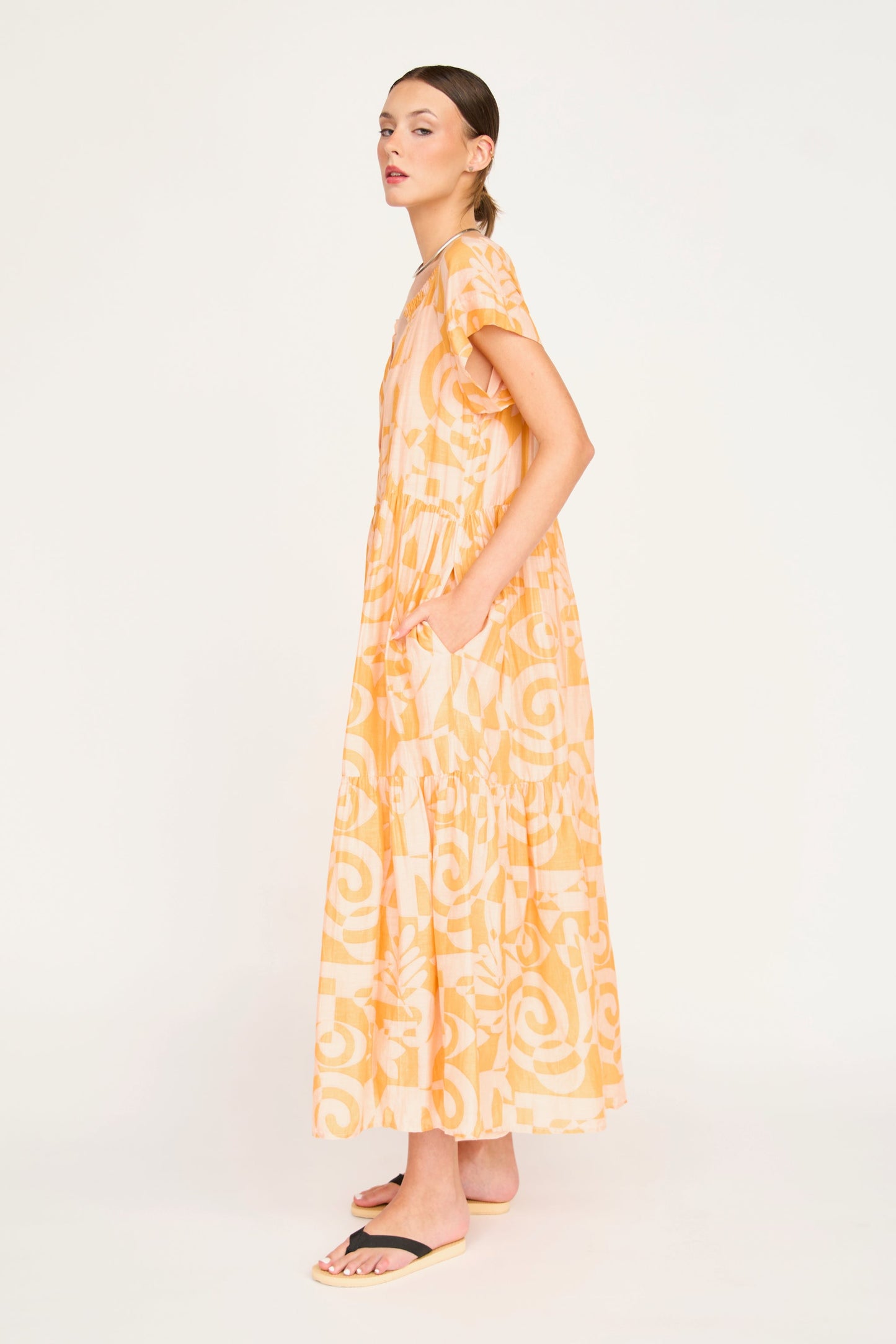 Cotton maxi dress on a hanger in store