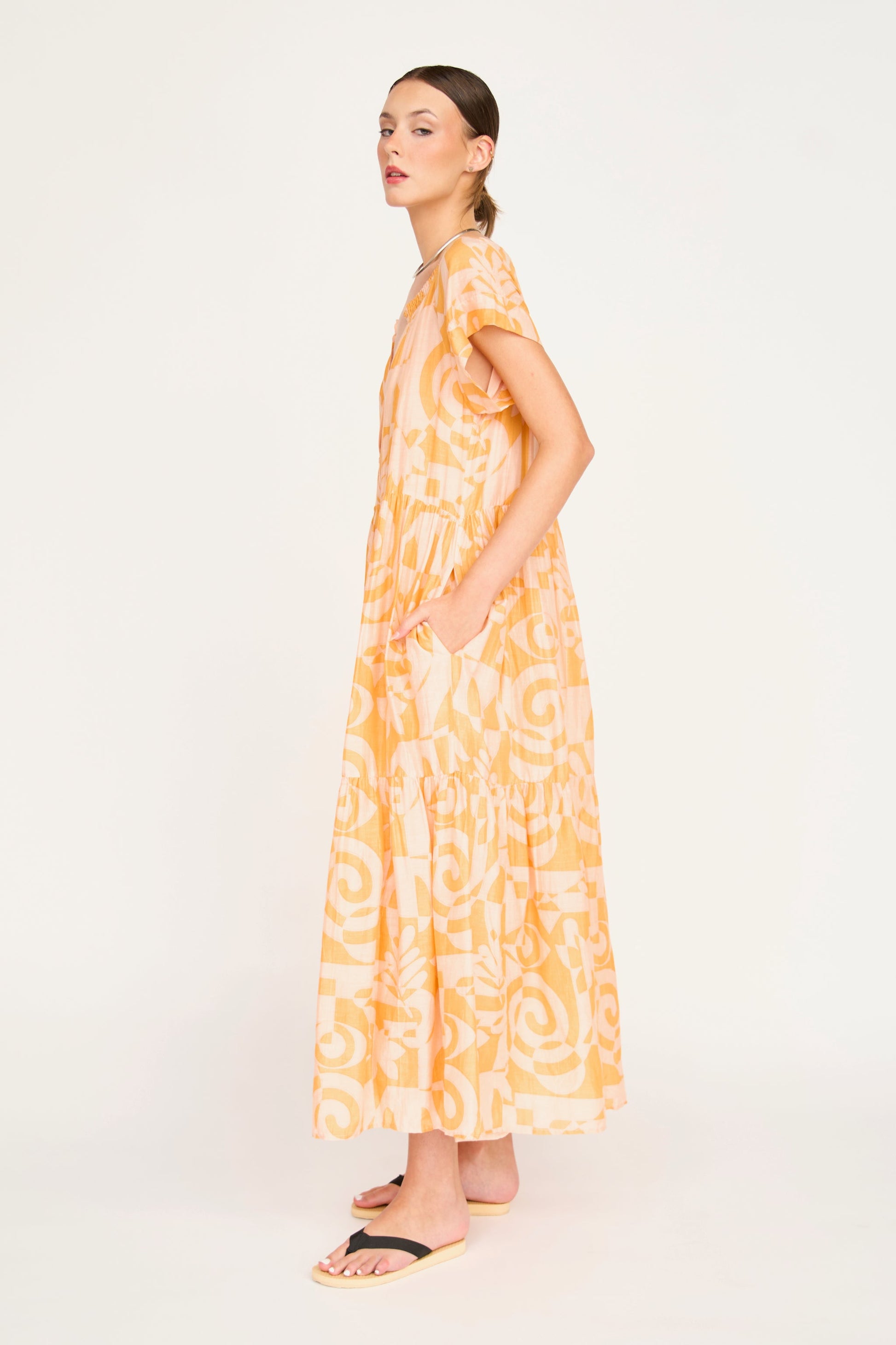 Cotton maxi dress on a hanger in store