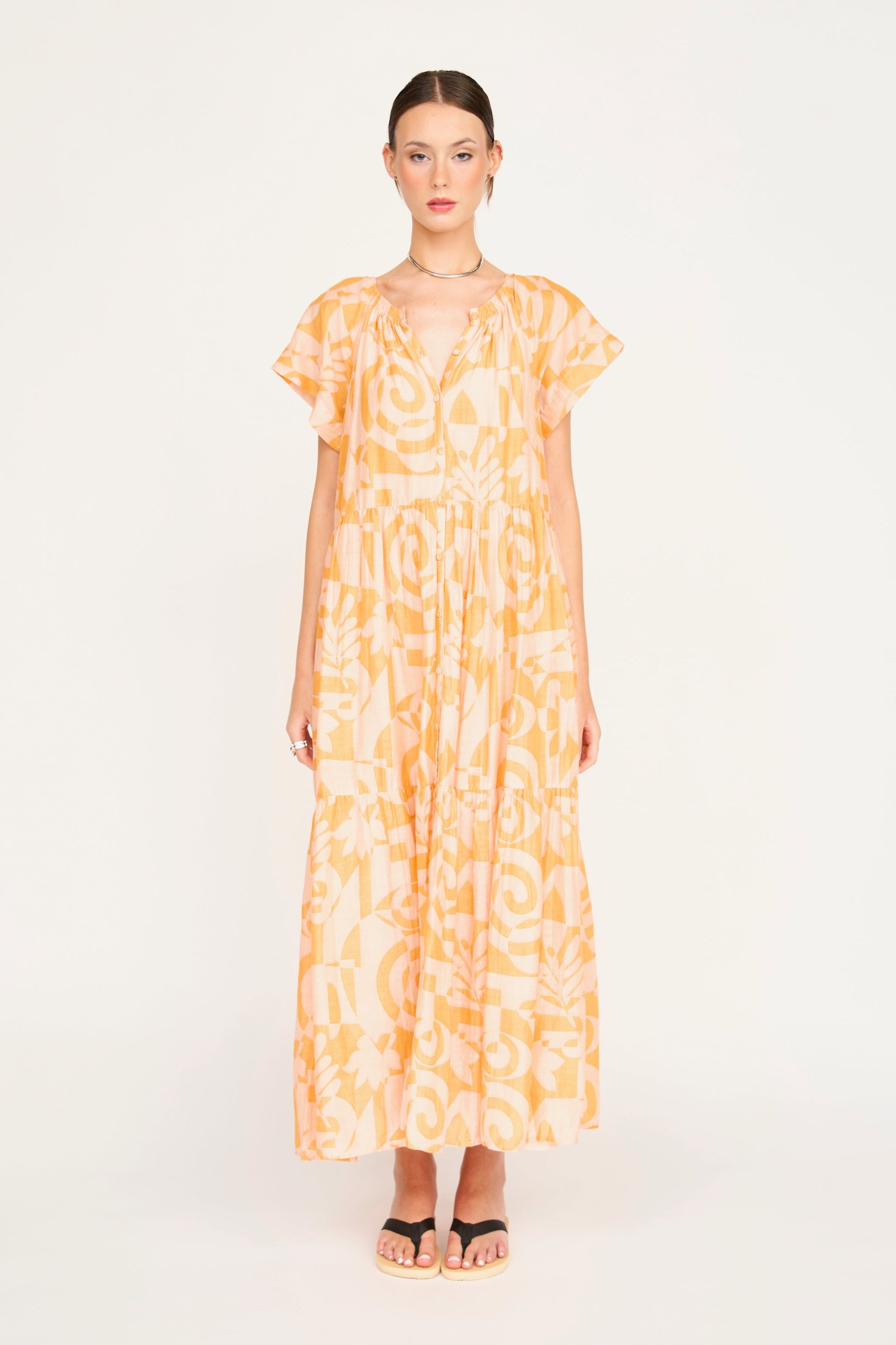 Cotton maxi dress on a hanger in store