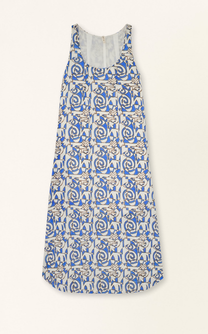 Blue cotton dress on a hanger in store